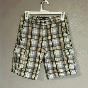 Southpole Authentic Collection Long Shorts Boys Size 10 Black White Orange Plaid